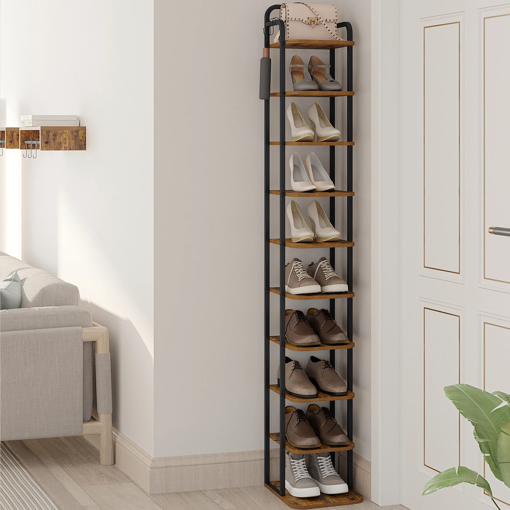 Hzuaneri Vertikales Schuhregal, Schuhregale, Schuh-Organizer aus Holz für Schrank, Eingangsbereich, Schuhturm für kleine Räume, freistehend