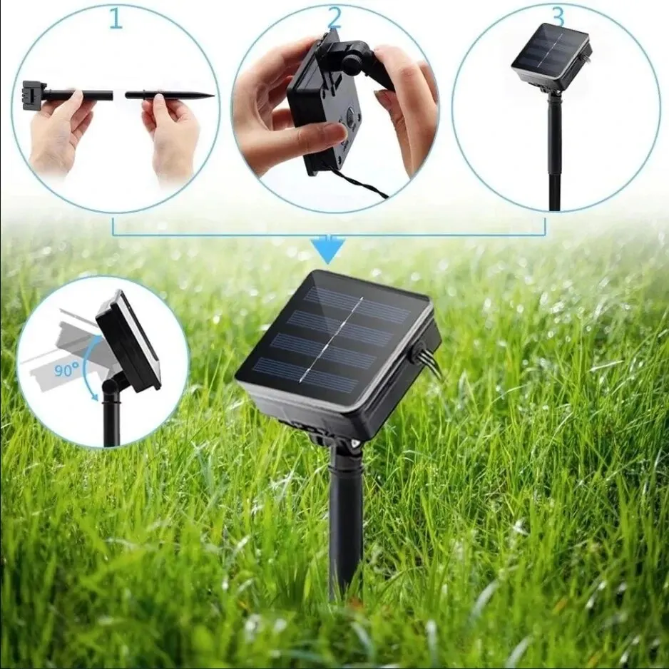 야외 태양광 조명 정원, 따뜻한 보라색 RGB LED 스트립, 스트링 요정 조명, 태양광 램프, 방수 화환, 크리스마스 장식, 8 가지 색상