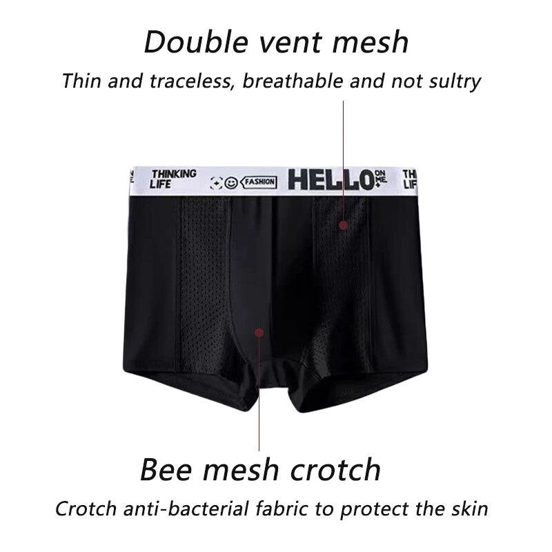 2 Peças Homens Boxers Shorts Cuecas Cueca Preto Cinza Escuro 2XL 3XL 4XL Ice Silk High Stretch Sports Respirável Moda