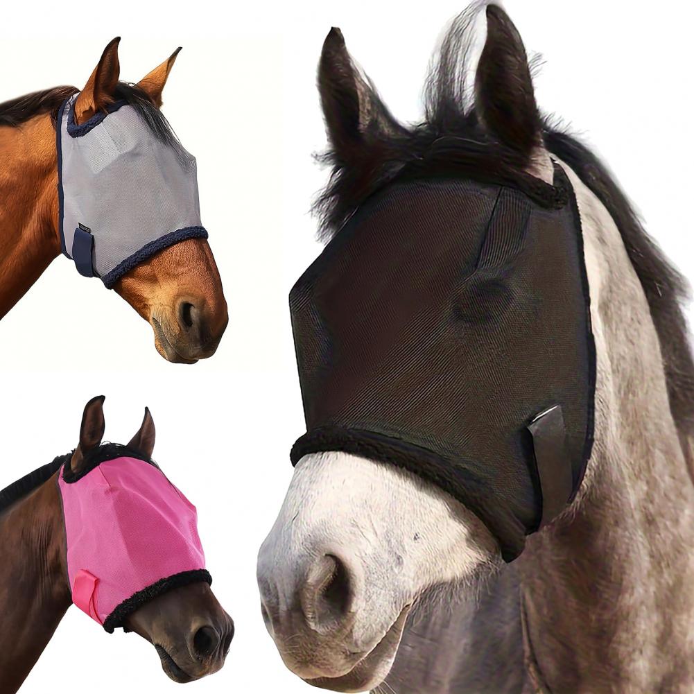 Protezione per il viso per mosche per cavalli Copertura di protezione UV per metà viso da parassiti estivi Copertura in rete traspirante regolabile per cavallo