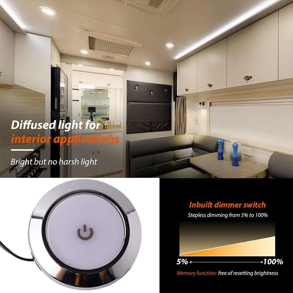 Luz LED de techo Interior para RV, 12V, con interruptor, 5W, luz Led redonda para Interior de coche, lámpara de techo interior para Camper y barco