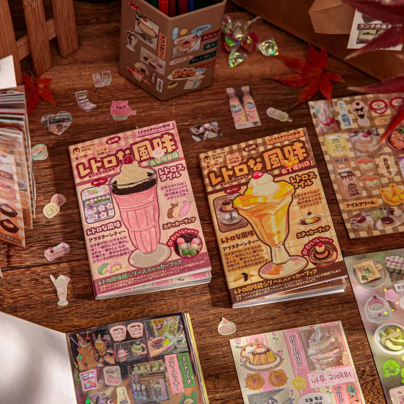 Kawaii papelaria adesivos japonês showa sabor flash filme corte adesivos livro scrapbook diy material decorativo adesivos