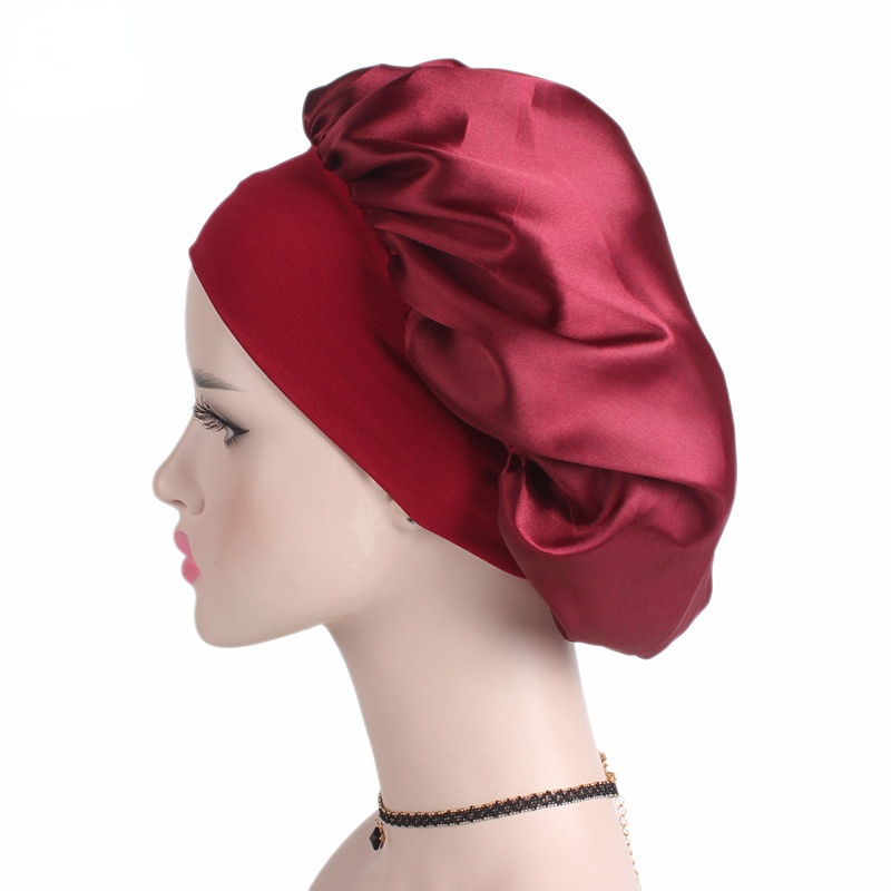 Nowa damska satynowa czapka do spania z szerokim rondem Unisex Head Wrap Elastic Band Cap Hair Care Bonnet Night Hat Bonnet De Nuit