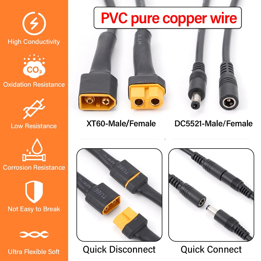 Dc 5.5 2.1 2.5mm xt60 fêmea macho plug para t plug fêmea macho adaptador conector com fio de silicone 18awg