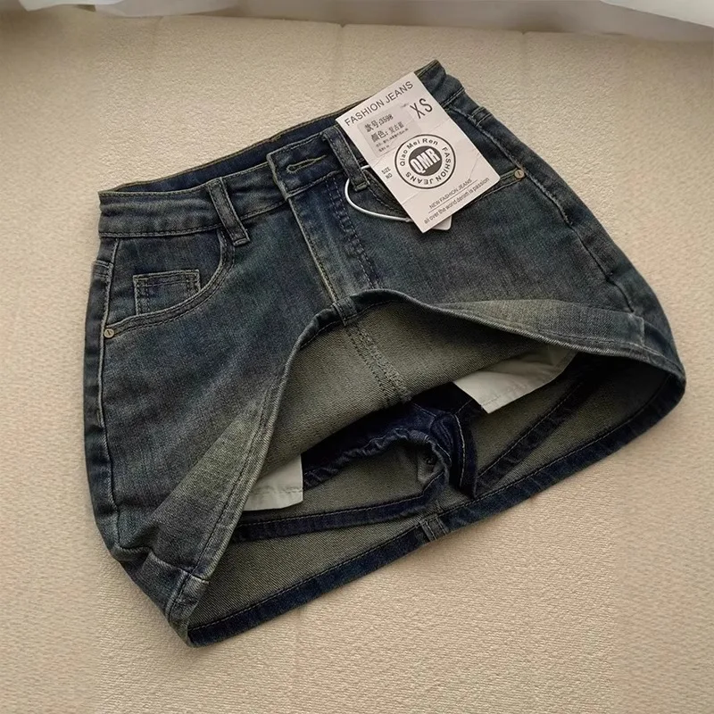 falda Vaquera Retro Sexy de Cintura Alta para Mujer, Anti-Transparencia, Versátil, Estilizadora, Estilo Americano, Ajusta...