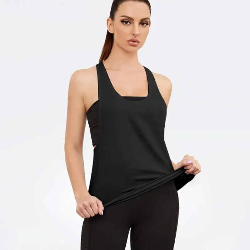 ผู้หญิงกีฬา Smock ฟิตเนสเสื้อกีฬา T-Shaped Quick Drying Slim แขนกุดวิ่งเสื้อกีฬา