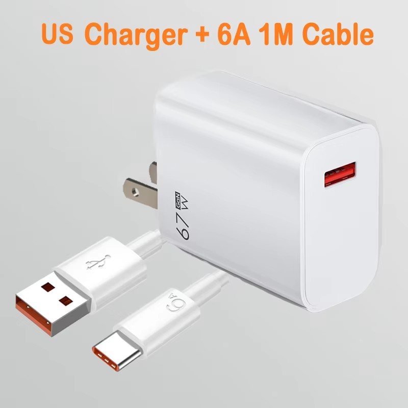 Cargador de carga rápida de 67W tipo C para Oneplus Xiaomi iPhone Huawei teléfonos universales enchufe UE/EE. UU./Reino Unido toma de corriente de viaje