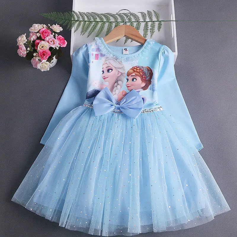 Vestido de otoño de Disney para niñas, disfraz de Frozen, Vestidos de Elsa, fiesta de cumpleaños, ropa de fiesta de princesa de manga larga para adolescentes y niños