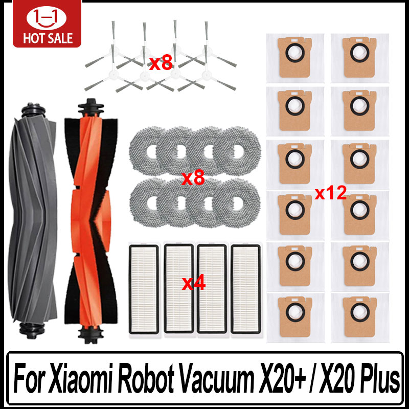 Para xiaomi robô vácuo x20 +/x20 plus acessórios saco de pó mop pano escova lateral principal filtro hepa peças reposição
