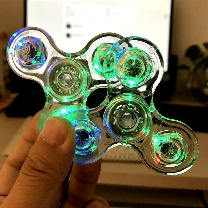 โปร่งใสส่องสว่าง LED Light Fidget Spinner Hand Top Spinners เรืองแสงใน Dark Light EDC Fidget Spinner นิ้วความเครียดบรรเทาของเล่น