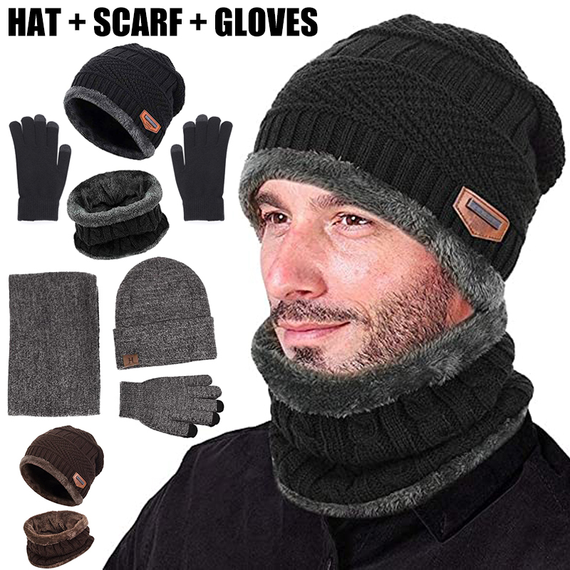 Gorro masculino e feminino com chapéu de malha, cachecol de lã feminino, máscara de espessamento quente, gorro, inverno