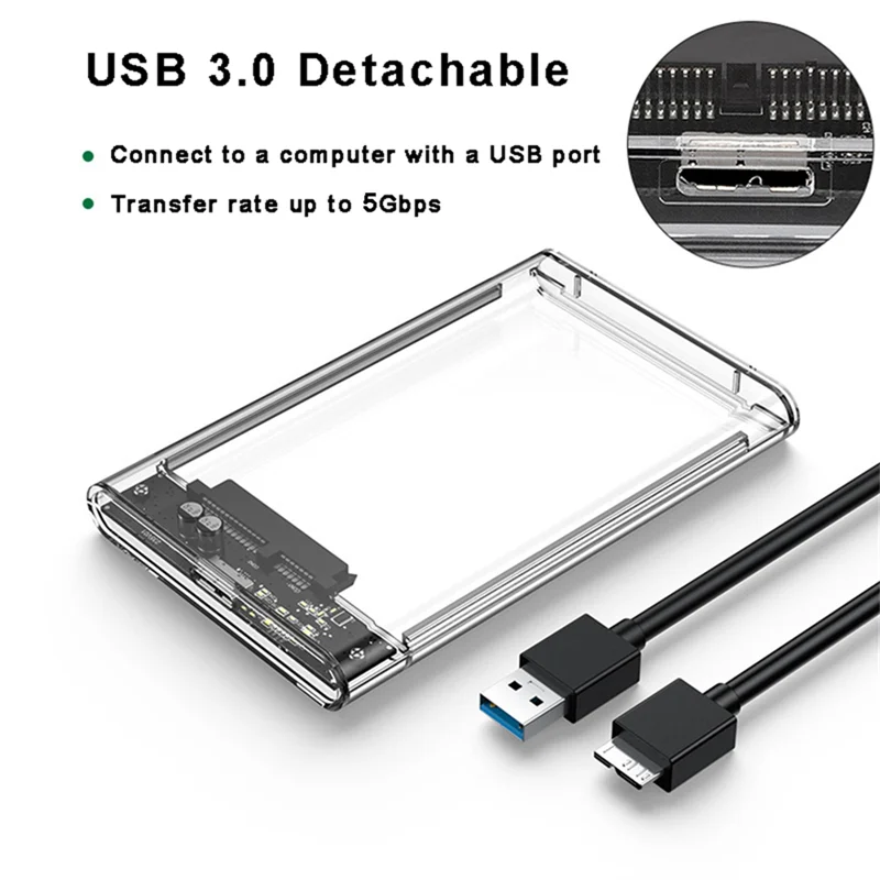 BABQ Transparent Gray HDD Case for Hard Box 2.5 Inch HDD Enclosure SATA to USB 3.0 Type-C 3.1 External Hard Drive Case