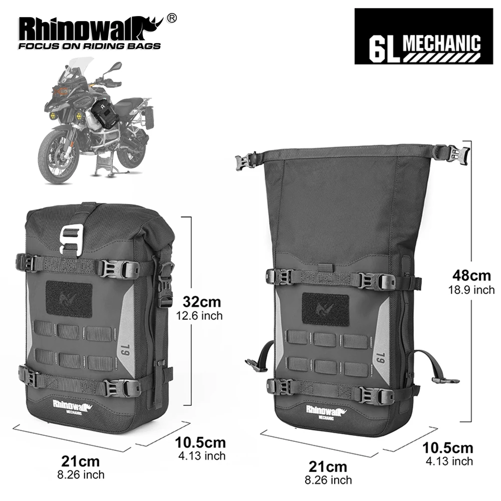 Rhinowalk-bolsa de parachoques para motocicleta, impermeable, con marco de tablero de soporte interior, paquete de barra de choque, bolsa de colocación de herramientas de conducción al aire libre