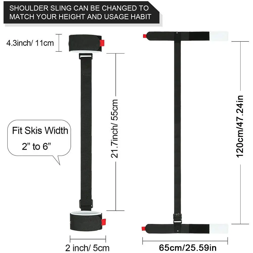 New Skiing Pole Shoulder Hand Carrier Lash Handle Straps Adjustable Hook Loop Protecting Black Nylon Ski Handle Strap Bag