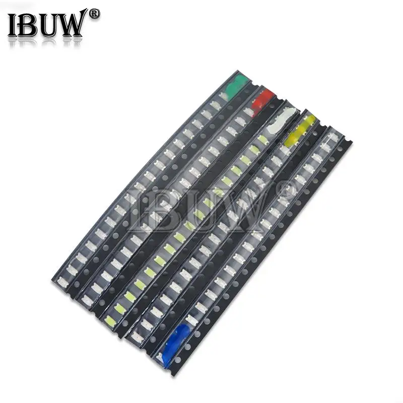 100 PZ = 5 colori x 20 pezzi 5050 5703 1210 1206 0805 0603 Assortimento diodi LED Kit diodi LED SMD Verde/ROSSO/Bianco/Blu/Giallo