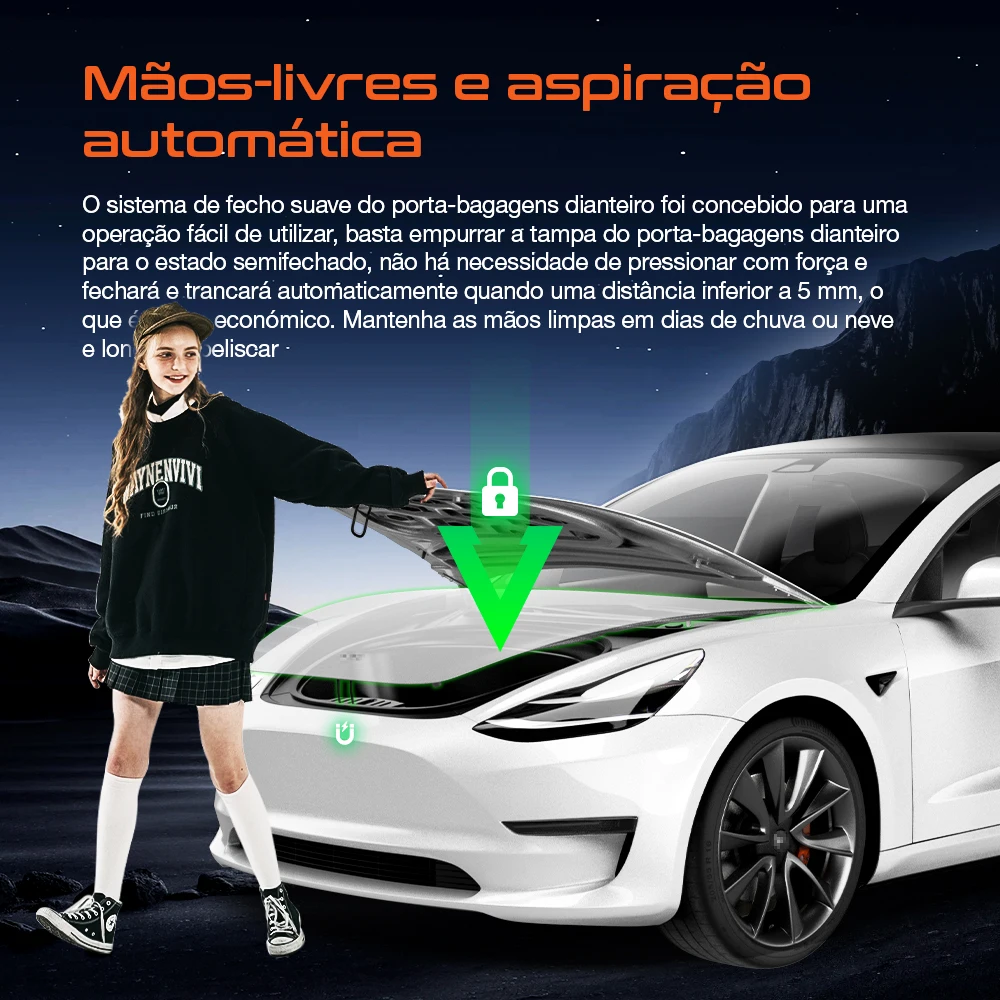 Ruiyyco Fechamento suave do Frunk para Tesla Model 3 Y S X 2021-2024: Capa dianteira do porta-malas com fechamento automático elétrico por sucção e fechadura automática