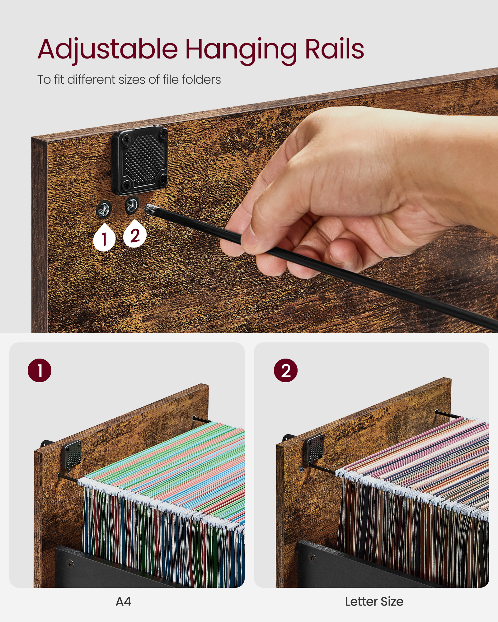 VASAGLE 3-Drawer Vertical File Cabinet, Filing Cabinet for Home Office, with 3 Lockable Drawers, Adjustable Hanging Rail