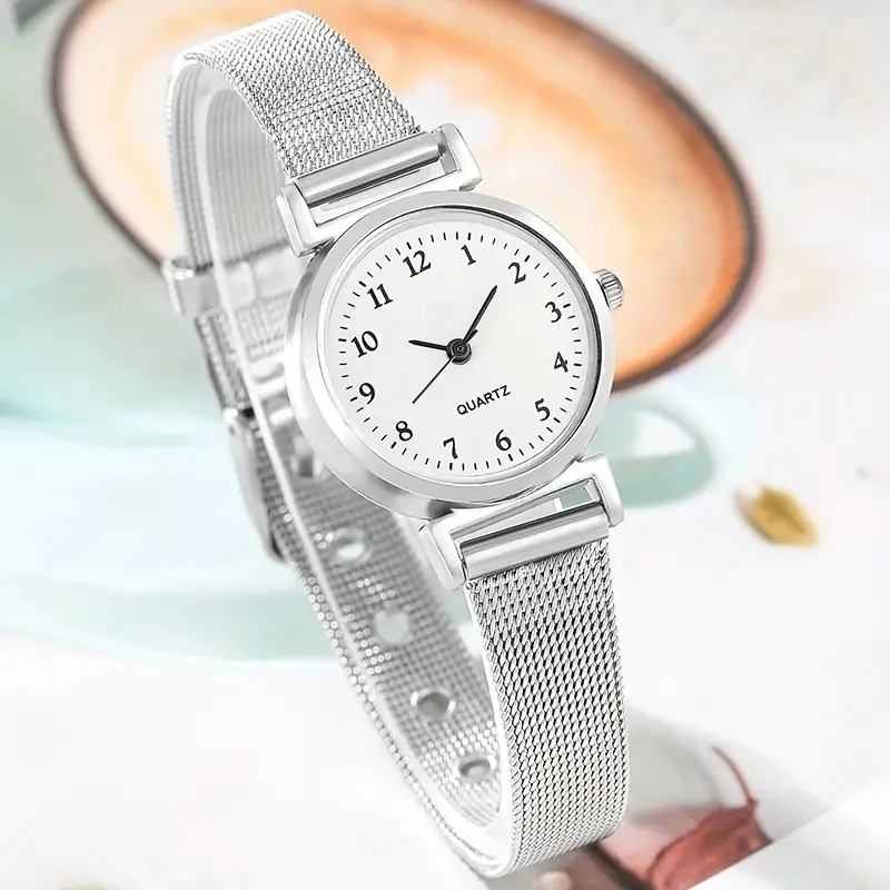 7 piezas reloj de mujer moda casual puntero redondo reloj de cuarzo y collar pulsera anillo pendiente conjunto