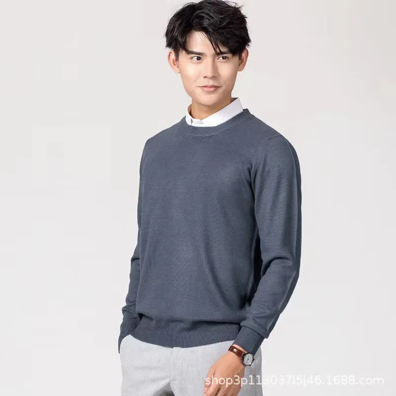 Herrenpullover aus 100 % reiner Wolle und Kaschmir, O-Ausschnitt-Pullover, Strickpullover, Herbst und Winter, neue Langarm-High-End-Pullover-Oberteile