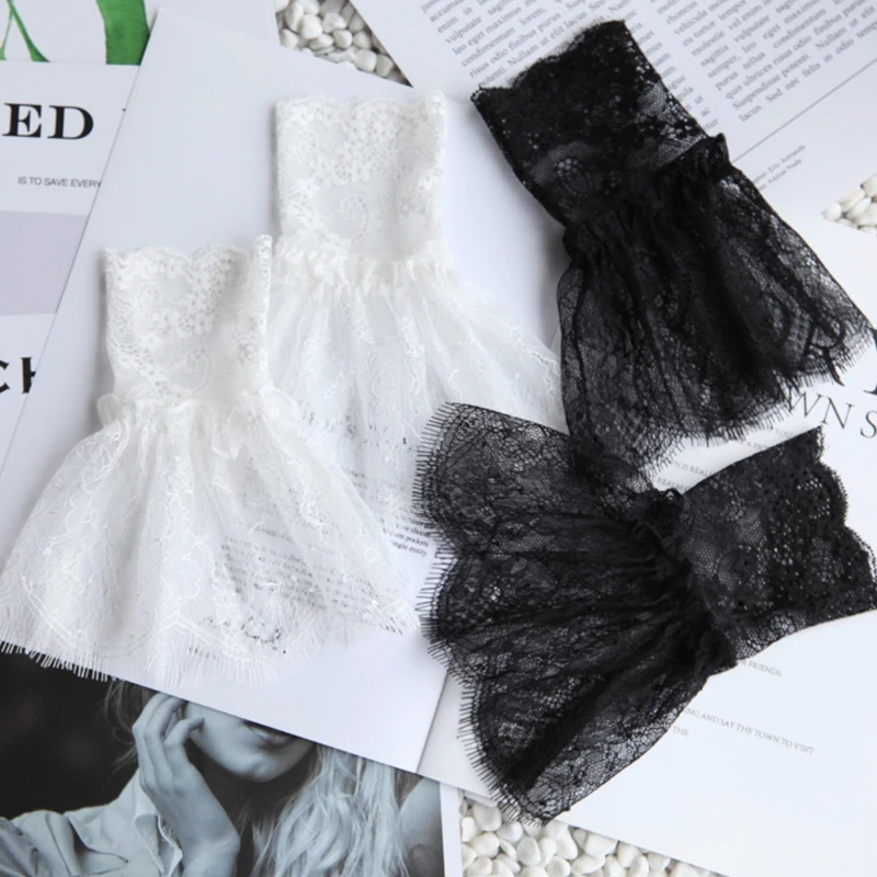 Frauen Gefälschte Arm Ärmeln mit Kurzen Quasten Weiß und Schwarz Plissierten Manschette Schöne Spitze Zubehör Outdoor Verzierungen