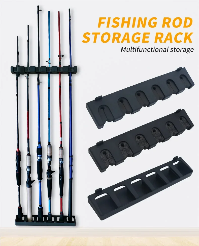 1 pz portaoggetti per canna da pesca staffa per supporto per canna da pesca a parete con 6 fori cornice fissa per display verticale e orizzontale