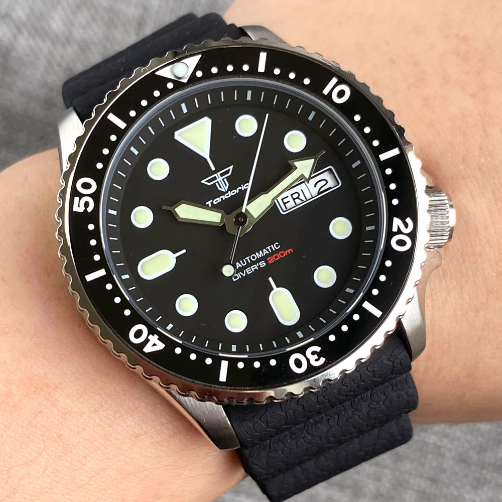 Tandorio Mod NH36 fecha de día laborable reloj mecánico de acero para hombres 120 clics bisel capítulo anillo 3,8 corona 20bar reloj impermeable