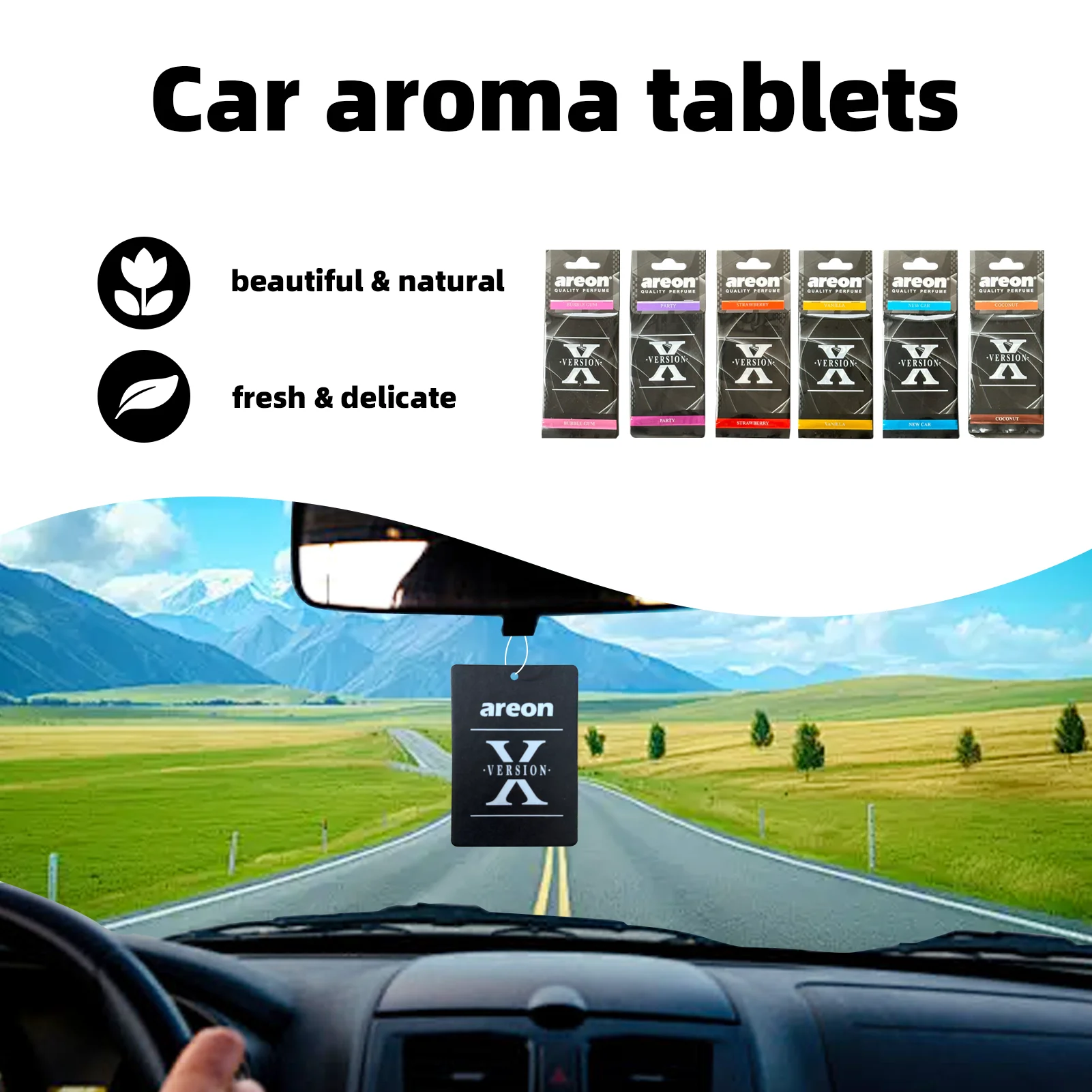 Nuestros ambientadores para automóviles [Shape X] de alta calidad, que se pueden utilizar como decoraciones para espejos retrovisores de automóviles, están disponibles en juegos.