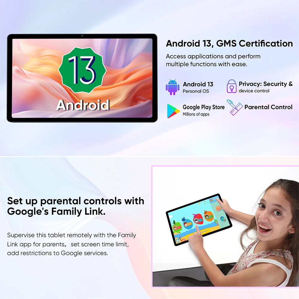 Weelikeit แท็บเล็ตแอนดรอยด์13แท็บเล็ต MTK 8183 8-core 11 "2K FHD incell Display 6GB RAM 128GB ROM Type-C 7000mAh WiFi GPS 2024สำหรับเด็ก