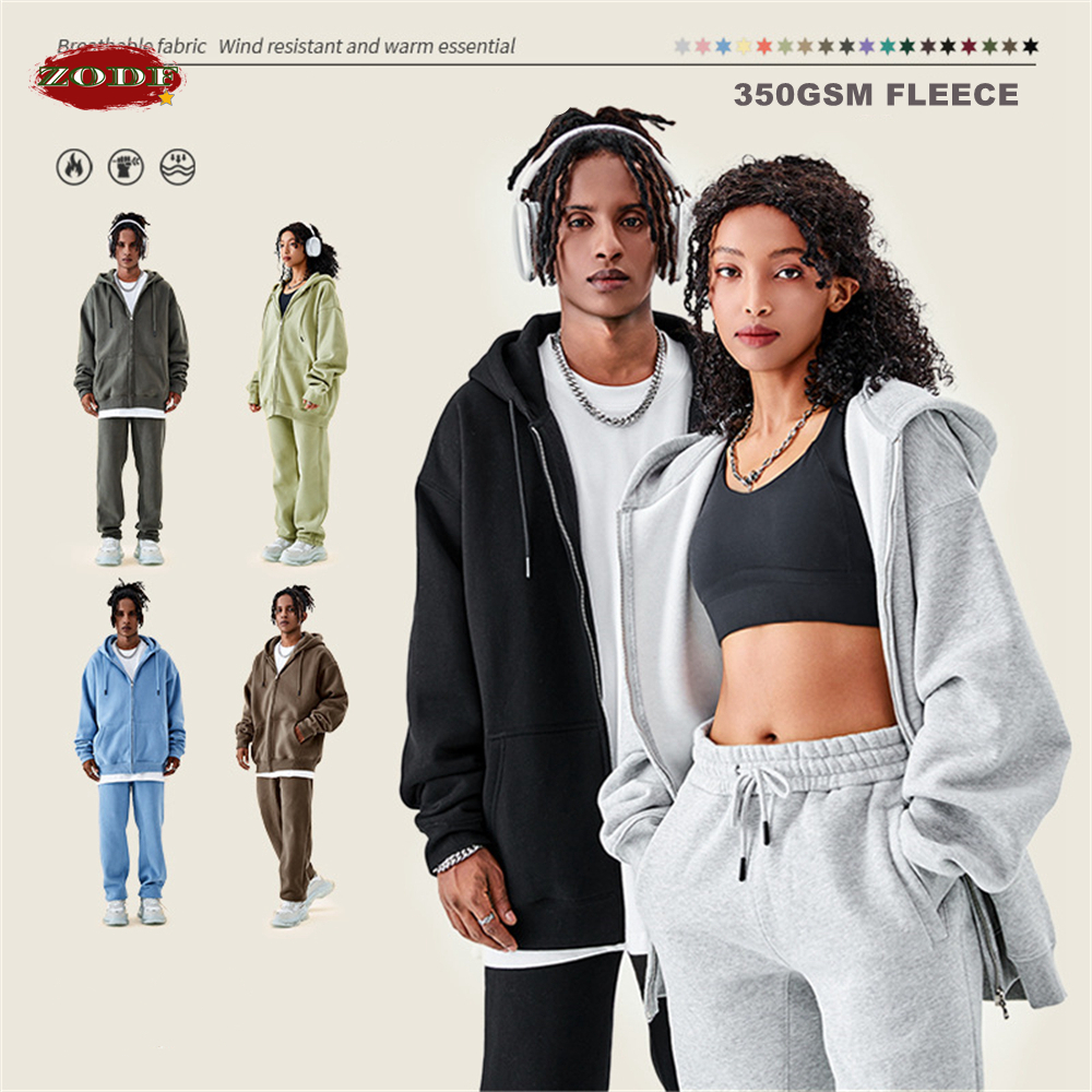 ZODF-Sudadera con capucha para hombre y mujer, abrigo básico de lana con cremallera, informal, holgado, 350gsm, en 18 colores, HY0726