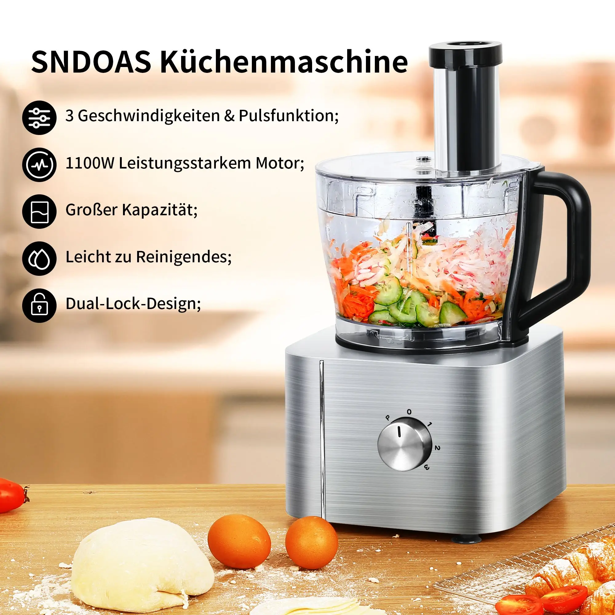 TopStrong 1100W 3,2L + 1,5L robot culinaire à trois vitesses YYFP405