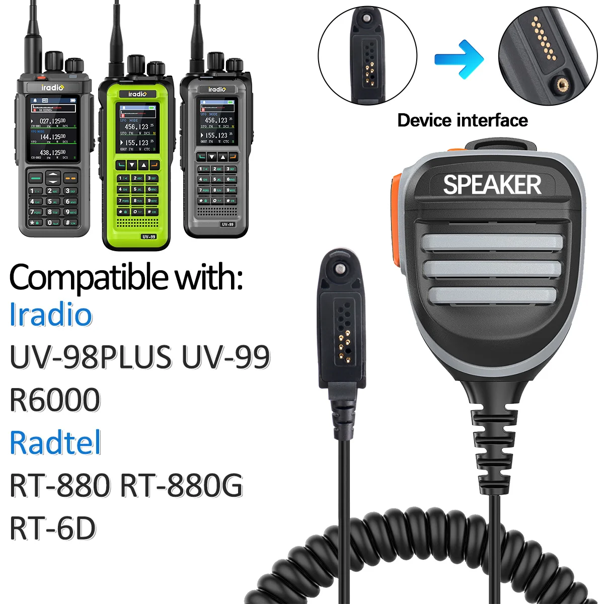 Walkie Talkie mikrofon głośnik MIC podwójny PTT kompatybilny z Iradio UV-98 PLUS UV-99 R6000 Radtel RT-880 RT-880G RT-6D