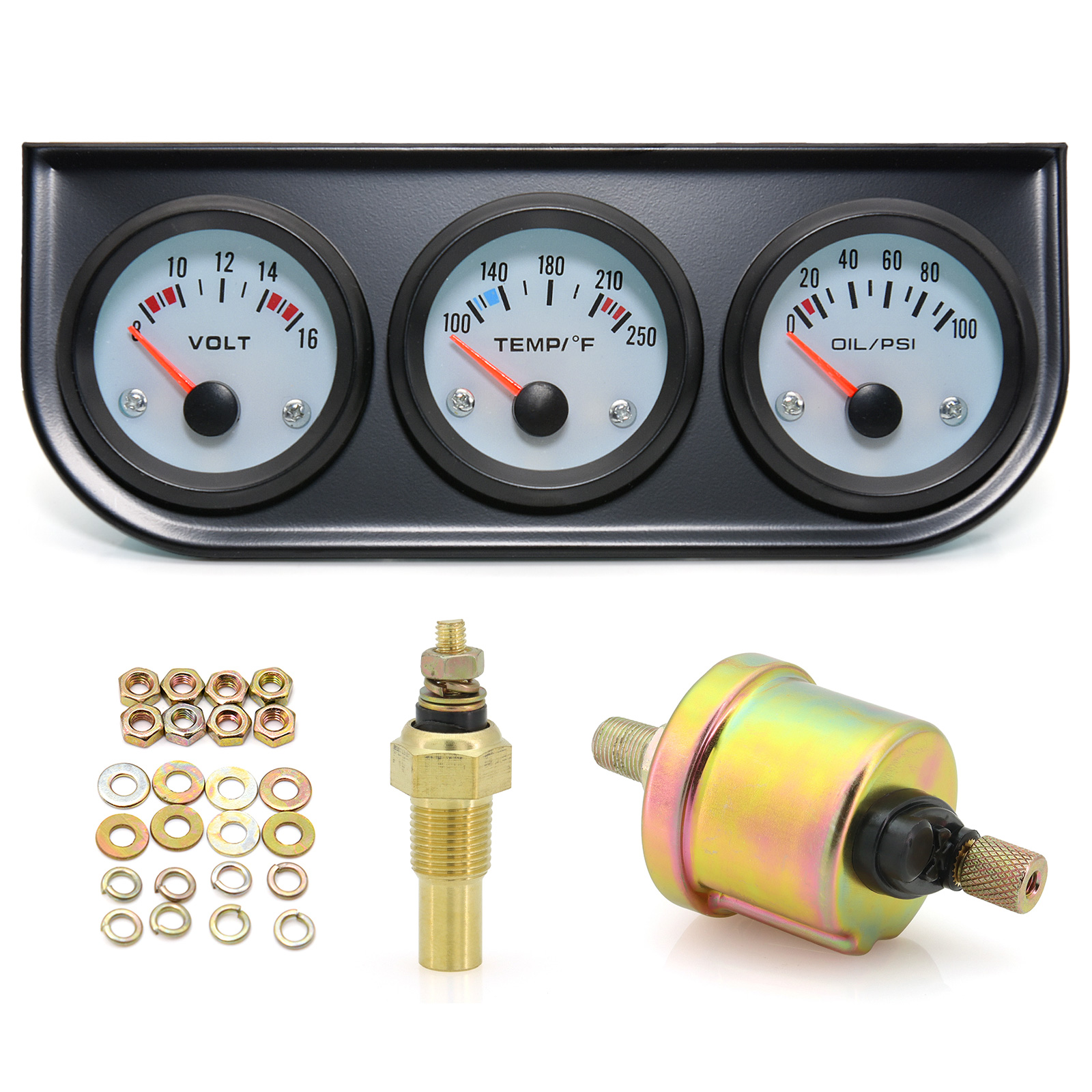 Voltímetro 3 em 1 8-16V Temperatura da água 100-250 ° Kit de medidor de pressão de óleo F 0-100psi com sensor triplo mete para caminhão SUV de carro