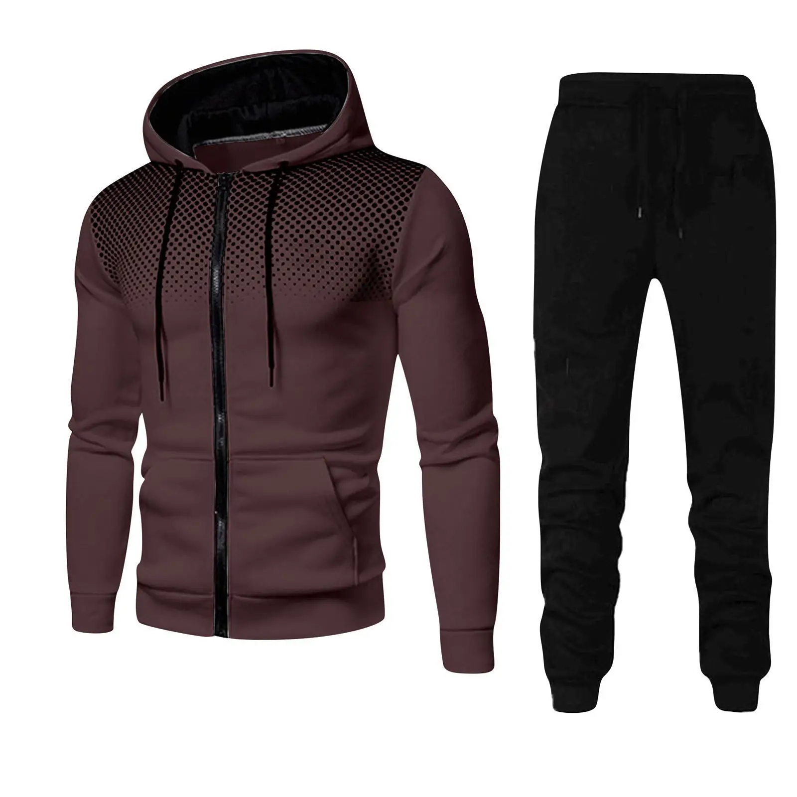 2025 Nieuwe sportset voor heren Lente en herfst Outdoor hardloopkleding Dot Print Rits Hoodie Sportbroek Tweedelige set