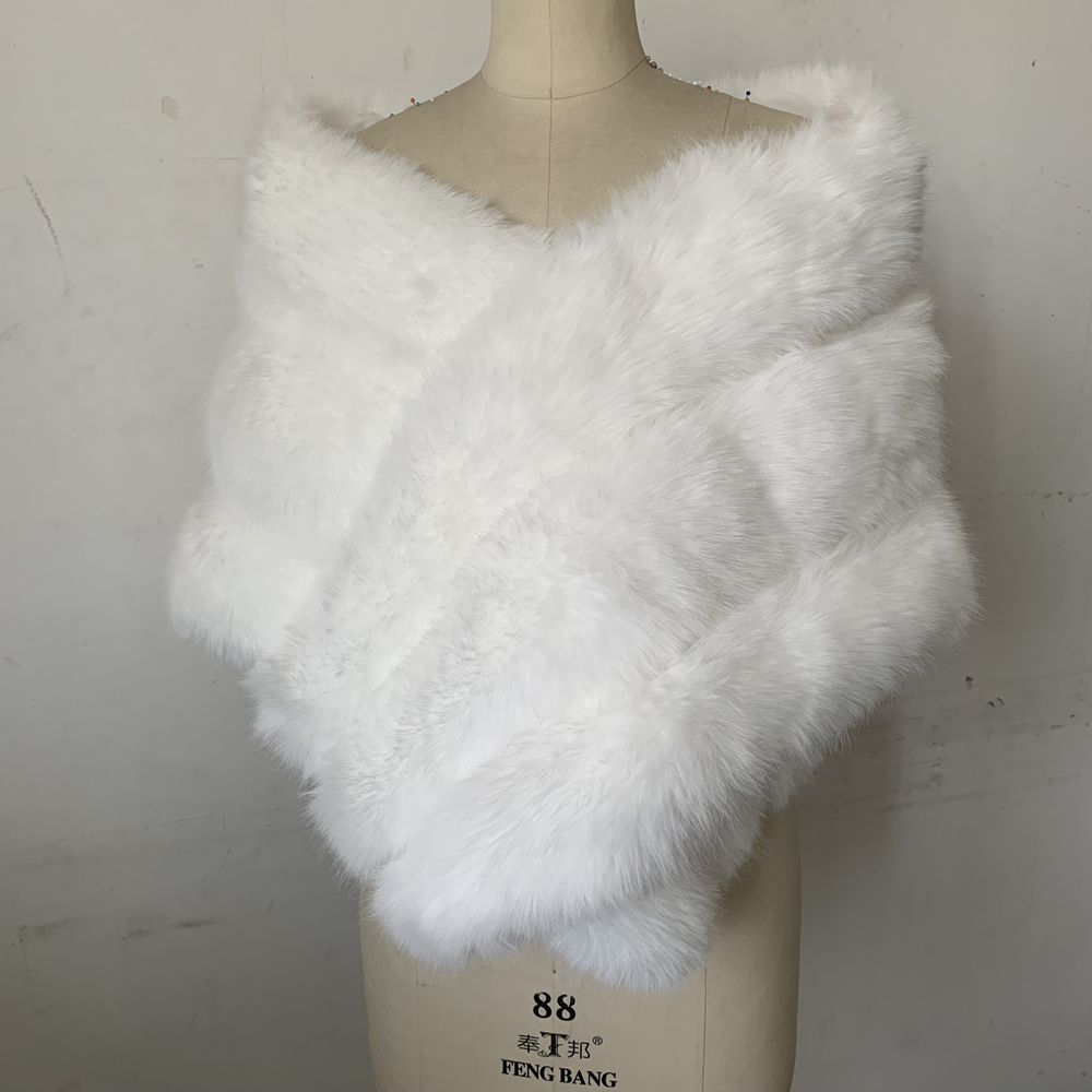 Hoge kwaliteit namaakbont bruiloft sjaal zachte dikke bruids wrap ivoor grijs zwart rood roze bruid cape vrouwen accessoire formeel feest