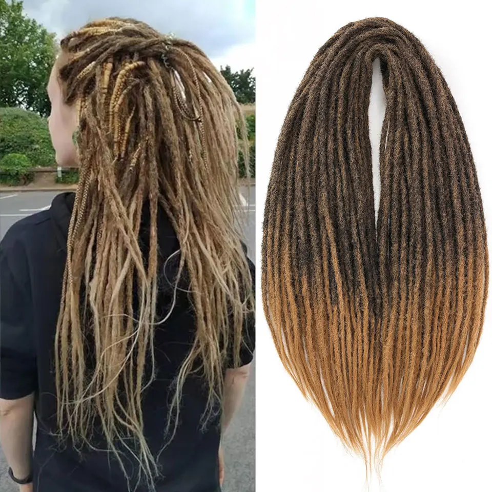 Dreadlock Wigs Double 10 Strands 24Inch Wigs For Wonmen Dreadlock Extensions Hairpiece For Daily Use Synthetic Dark Brown Wigs