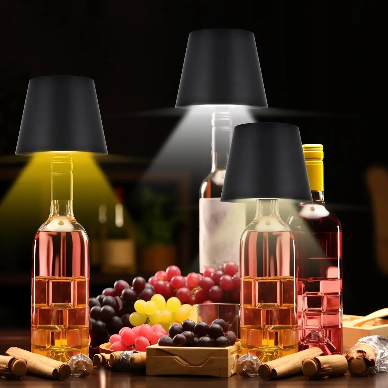 Wireless Bottle Table Lamp Touch Control 3 Colors and Stepless Dimming Night Lamp for Outdoor Bar Wine Bottles Decor Desk Lights