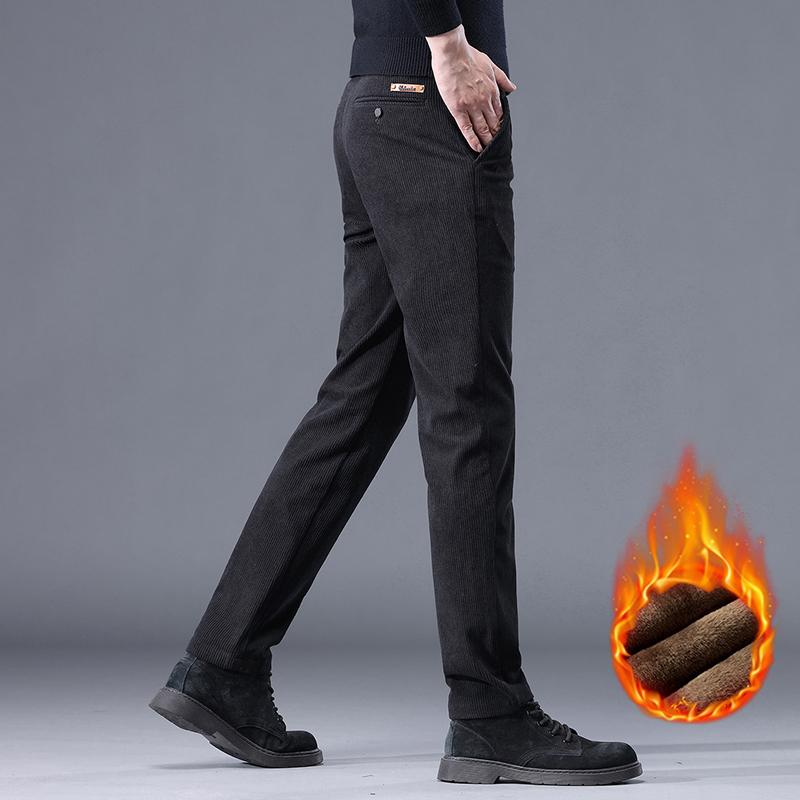 Cáqui preto cinza velo calças casuais de veludo masculino chenille grosso estiramento calças de negócios mid-rise marca inverno calças térmicas