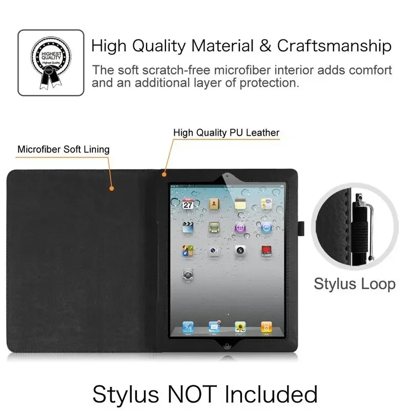 iPad 2 3 4 ケース Pu レザータブレットカバー iPad 9.7 6th 10.2 7th 8th 9th Air 1 2 3 4th 5th 10.9 Pro 11 2024 Funda Capa