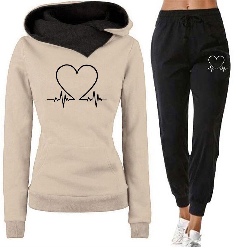 Chándal para mujer, sudaderas cálidas con capucha para otoño e invierno, pantalones de chándal para correr para mujer, ropa versátil de moda para mujer, trajes deportivos