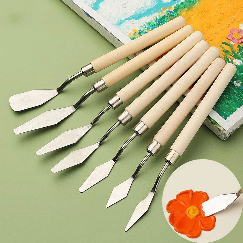 7pcs/set Stainless Steel Oil Painting Knives Set Artist Crafts Spatula Palette Knife Oil Painting Mixing Knife Scraper Art Tools