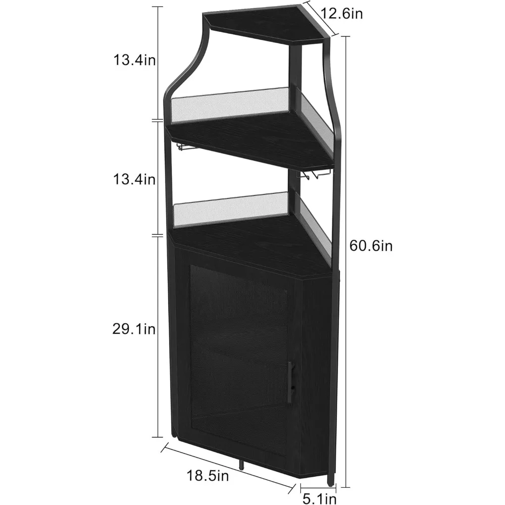 Corner Bar Cabinet, Wine Bar Cabinet with Large Storage Space and Detachable Wine Rack, Wine Cabinets with Glass Holder