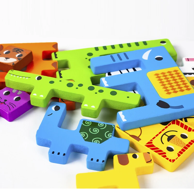 Montessori Dierenkarakters Transport houten puzzel Russische blokken Schattige dieren Puzzel Speelgoed bezetting