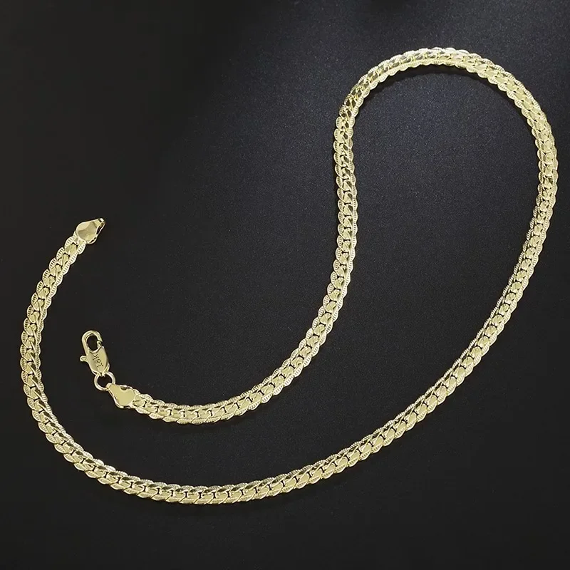 ホット販売ファイン 925 スターリングシルバー 5 ミリメートル 18 18k ゴールドフル横向きチェーンネックレス女性男性ファッション結婚式婚約ジュエリー