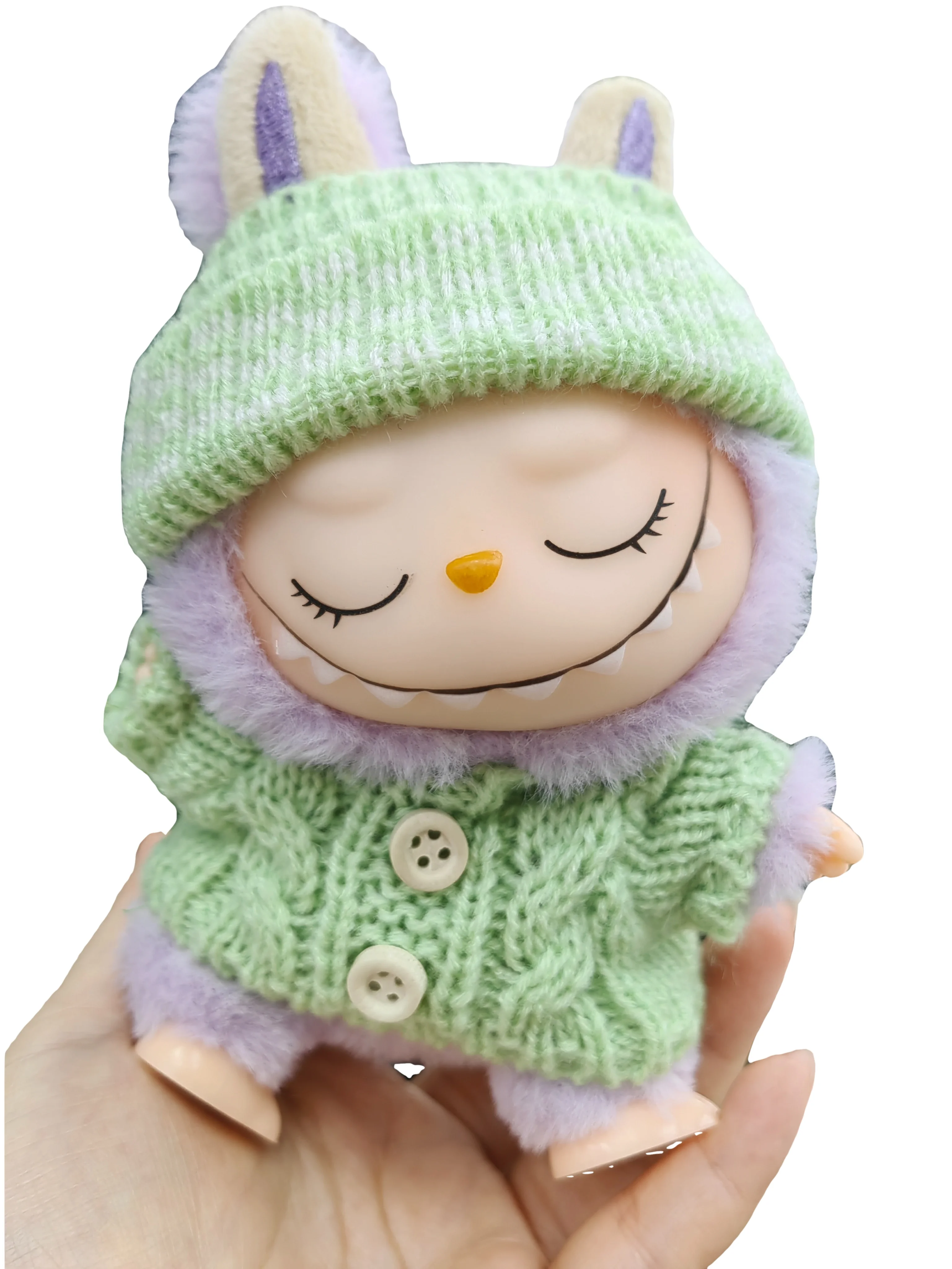 Puppenpullover + Wollmütze für Labubu 17 cm Plüschpuppenkleidung Zubehör Mädchenspielzeug Geburtstags- und Weihnachtsgeschenk