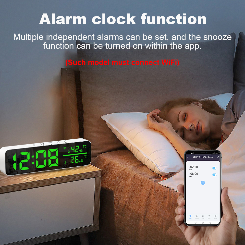 Tuya wifi sensor de umidade temperatura suporte tempo despertador display usb desktop espelho led relógios para sala estar decoração