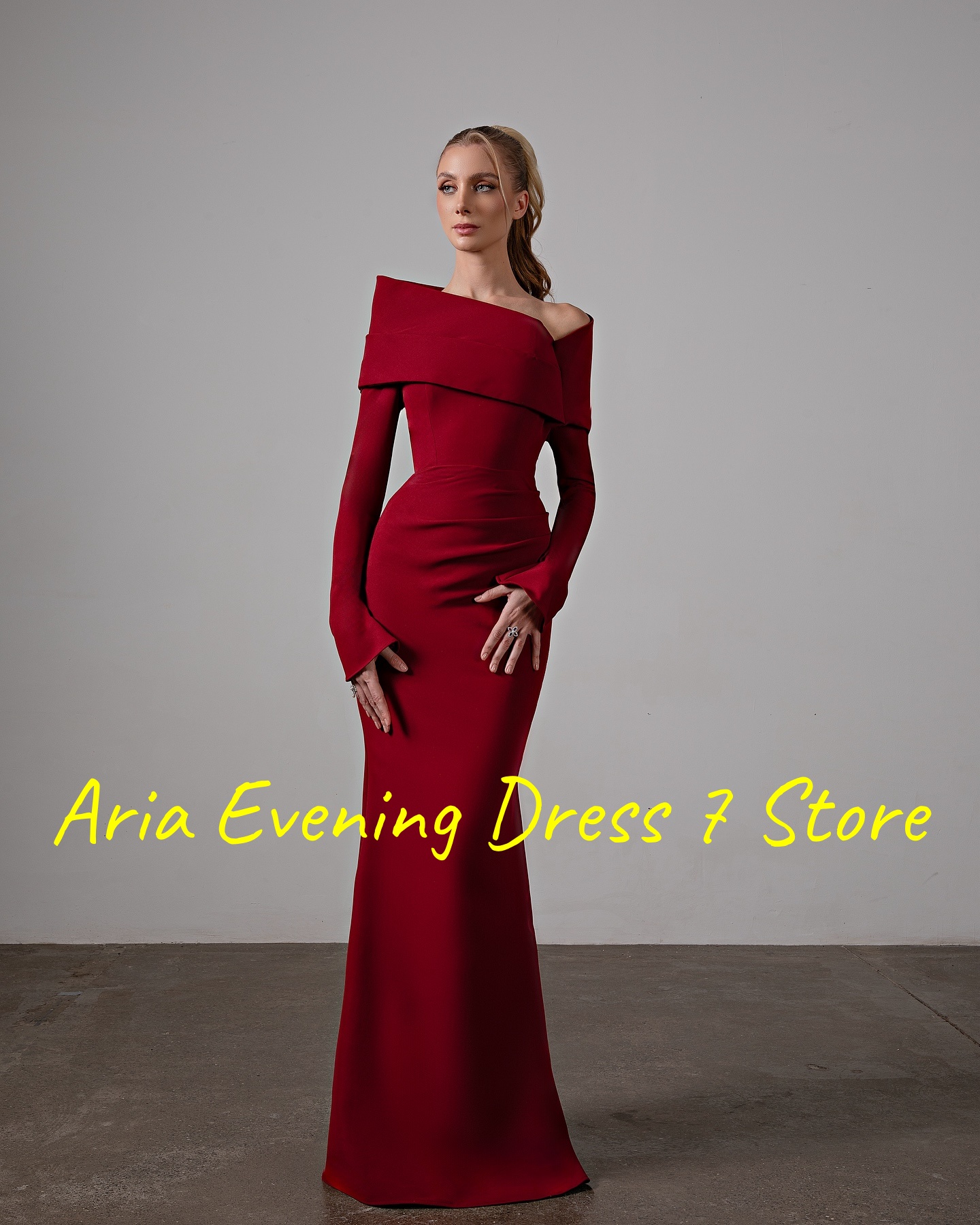 Aangepaste delicate jersey zeemeermin uit de schouder avondjurken moderne lange mouwen bruidsfeest op maat gemaakte galajurk