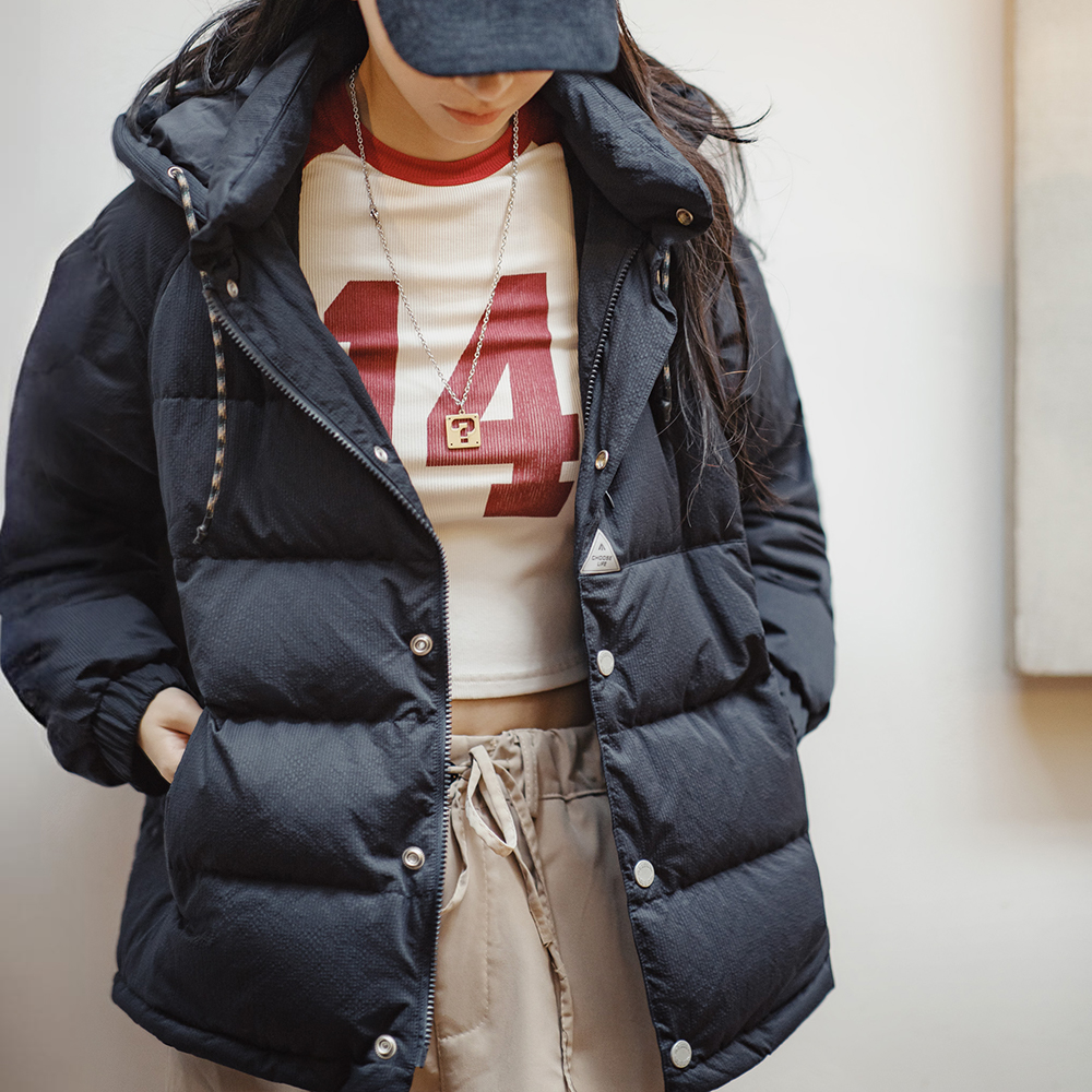 Maden เสื้อแจ็คเก็ตขนเป็ดหนาสำหรับผู้หญิง, เสื้อแจ็คเก็ตมีฮู้ดหนาสีขาว90ขนเป็ดสีฟ้าเนื้อผ้าความหนาแน่นสูงเสื้อให้ความอบอุ่น