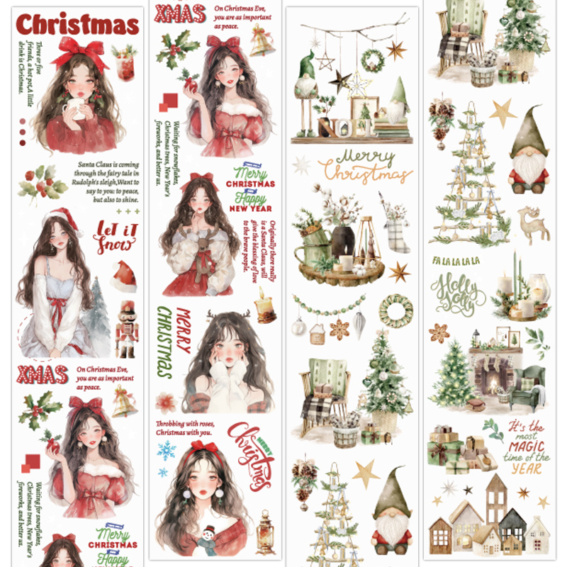 Mr. Paper, 6 Styles, 200cm/roll, Matte PET Sticker Tape, Christmas Themed Series Sticker Decoration Scrapbook Phone Case