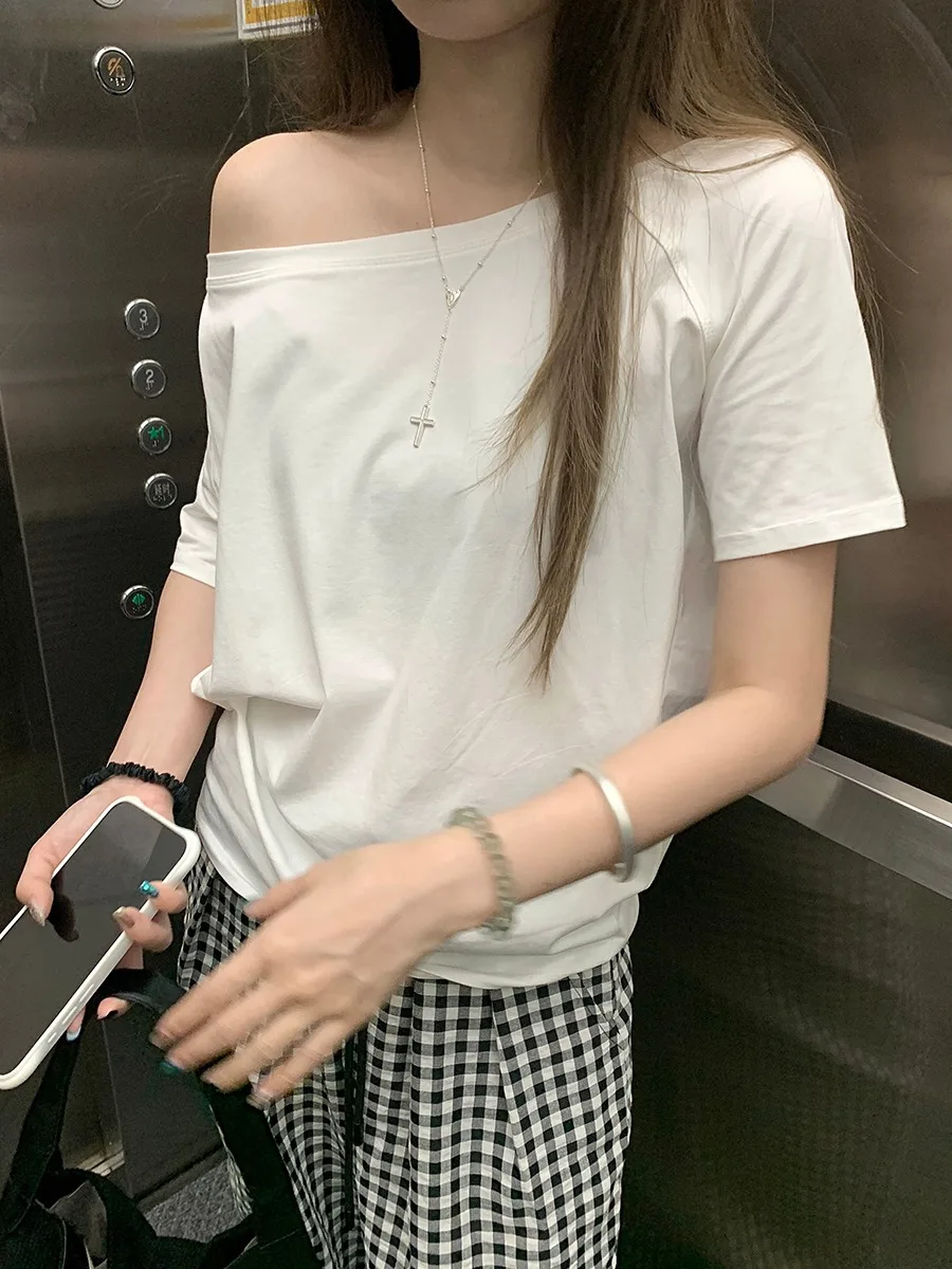 여성용 티셔츠 단색 심플 여름 캐주얼 클린핏 반팔 올매치 젊은 소녀 스트리트웨어 Y2K 탑 미적 의류 인스