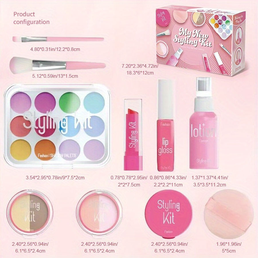 Set di giocattoli per il trucco per bambini Set di scatole per il trucco di bellezza simulata, senza sbavature, senza liquidi, set non tossico da 10 pezzi (trucco non reale)